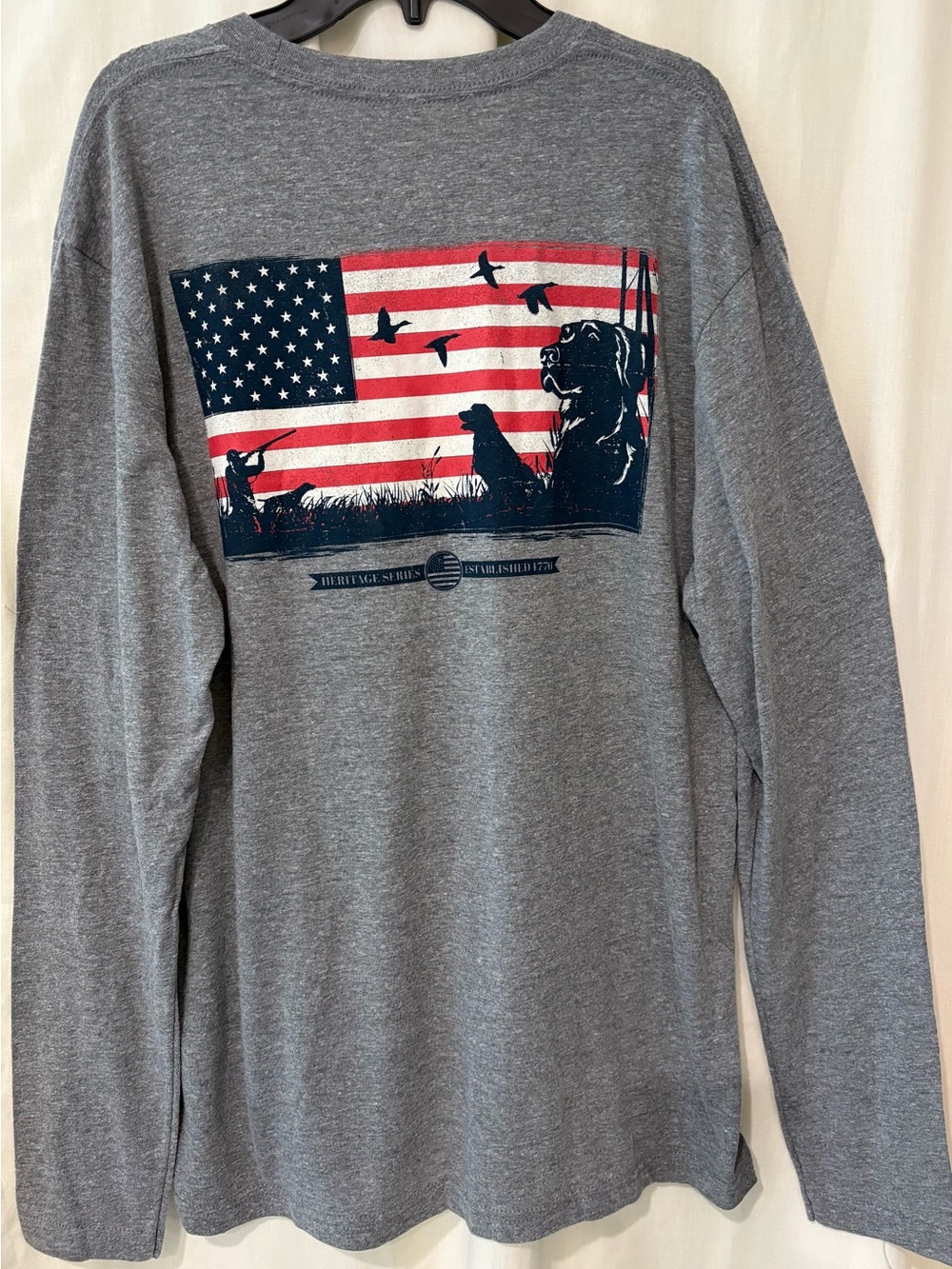 Heritage Series Gray Long-Sleeve Tee with American Flag Graphic